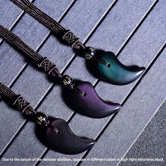 Spirituality Buddha Karma Rainbow Obsidian Yin Yang Strength Pendant Necklace