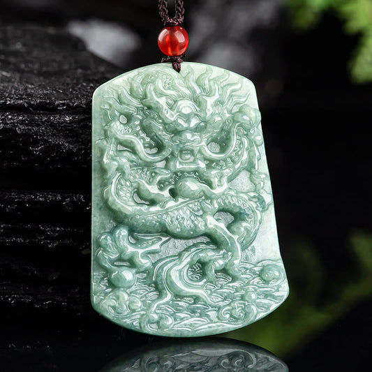 Jade  Natural Jade Chinese Zodiac Dragon Sea Luck String Necklace Pendant