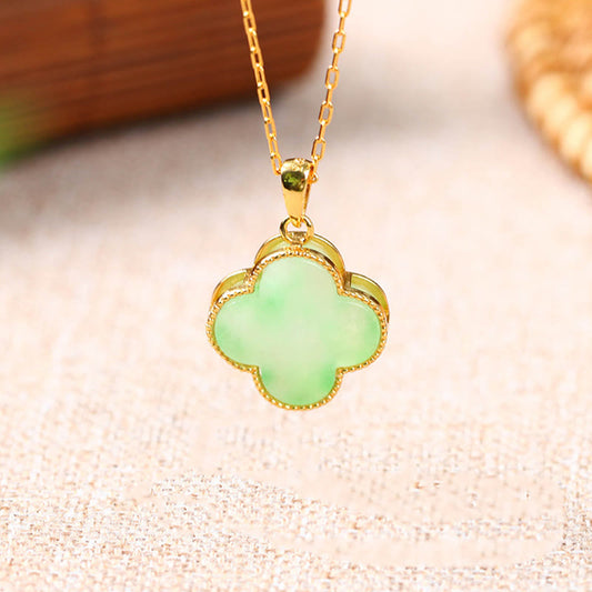 Jade  Four Leaf Clover Jade Pattern Luck Necklace Pendant