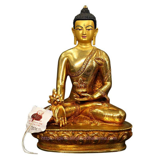 Spirituality Buddha Shakyamuni Medicine Buddha Compassion Copper Gold Plated Statue Decoration