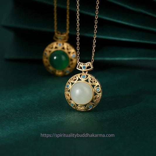 Jade  925 Sterling Silver Green Chalcedony Hetian White Jade Strength Necklace Pendant