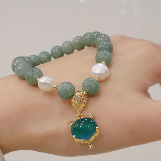 Jade  Jade Pearl Color-Changing Fox Charm Luck Bracelet