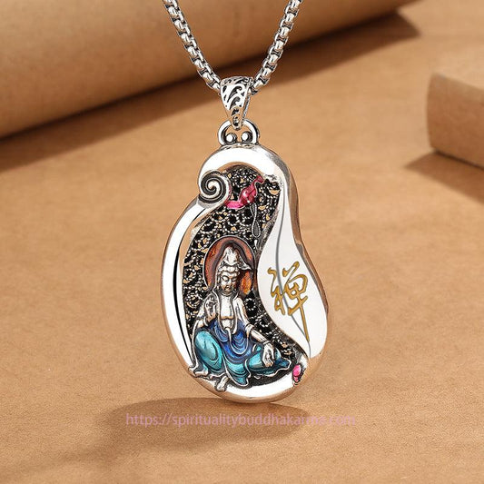 Buddha Energy Necklace Avalokitesvara Lotus Design Copper Wealth Necklace Pendant