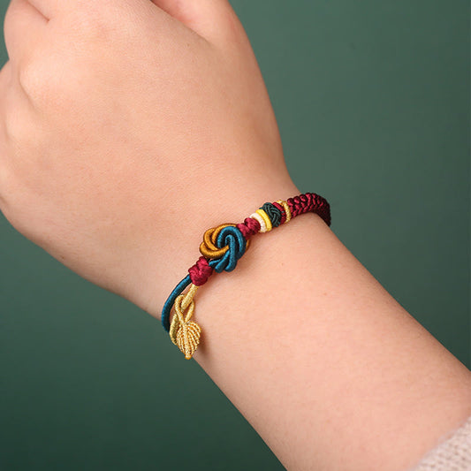 Ancient Tibetan Buddhist Red String Tradition  Tibetan Handmade Mandala Knot Leaf Luck Rope Bracelet