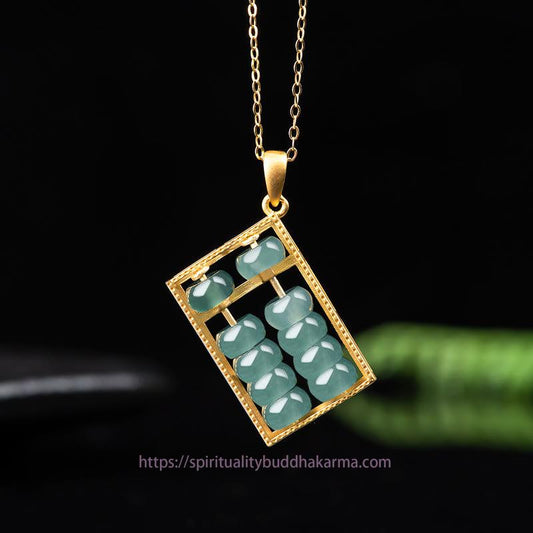 Jade  925 Sterling Silver Natural Jade Abacus Pattern Abundance Necklace Pendant