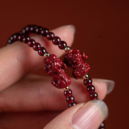 Ancient Tibetan Buddhist Red String Tradition  Garnet Cinnabar PiXiu Blessing Calm String Bracelet