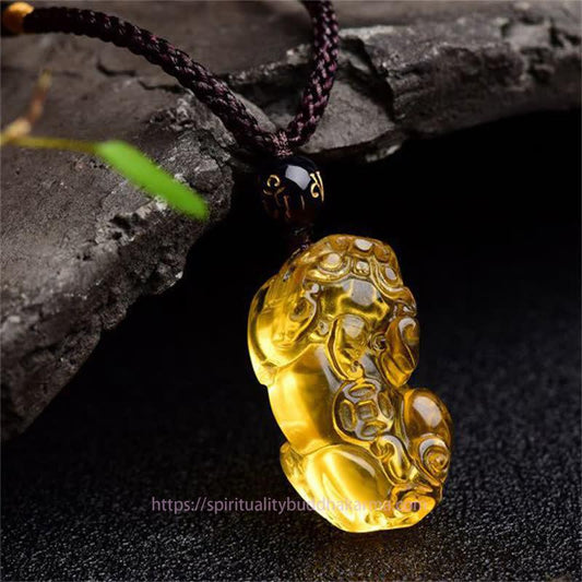 Golden Energy Citrine FengShui Wealth Solar Plexus Chakra (Third Chakra) PiXiu Wealth Necklace Pendant