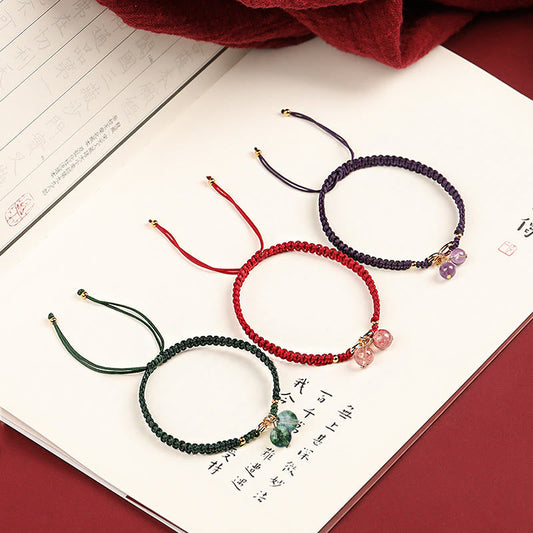 Ancient Tibetan Buddhist Red String Tradition  Natural Strawberry Quartz Amethyst Green Phantom Bead Positive Bracelet