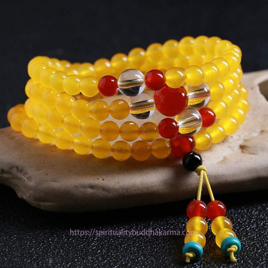 Golden Energy Citrine 108 Mala Beads Yellow Chalcedony Harmony Bracelet