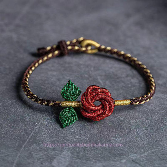 Ancient Tibetan Buddhist Red String Tradition  Rose Flower Rope Eight Thread Peace Knot Luck Handmade Bracelet