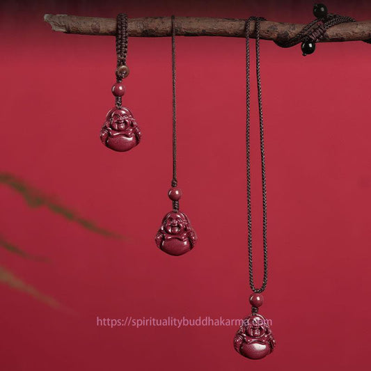 Spirituality Laughing Buddha Cinnabar Blessing Necklace Pendant Phone Hanging Decoration Key Chain