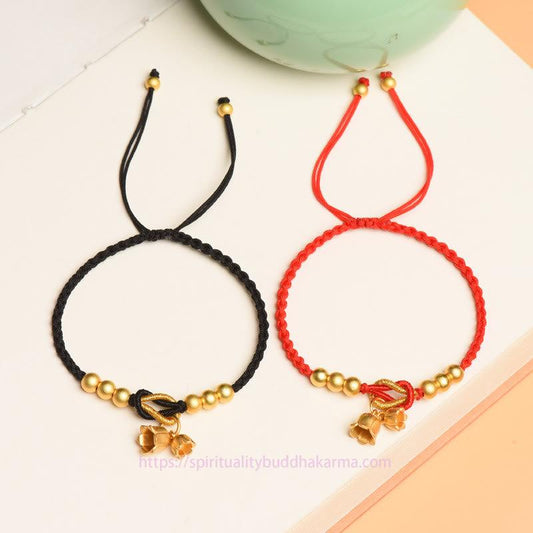 Ancient Tibetan Buddhist Red String Tradition  Handcrafted Lily Of The Valley Flower Charm Design Luck Protection Braided Bracelet