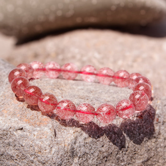 N003 Elegant Natural Strawberry Quartz Crystal Beaded Bracelet - Natural Gemstone, Love Stone, Enhances Passion, Boosts Love Luck, and Strengthens Relationships