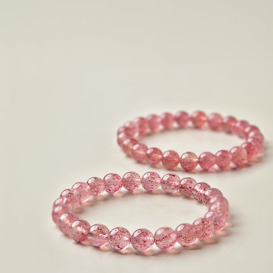 N020 Natural White Water Strawberry Quartz Crystal Bracelet - Russian Ice-Grade Strawberry Quartz - Attract Love