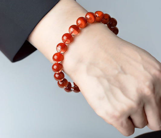 N025 Natural Red Rabbit Hair Crystal Bracelet - Wealth-Attracting Treasure Bowl Design