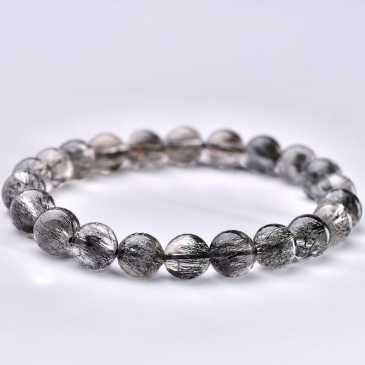 N023 Natural Black Rutilated Quartz Crystal Energy Bracelet - Empowering Healing and Balancing Chakras