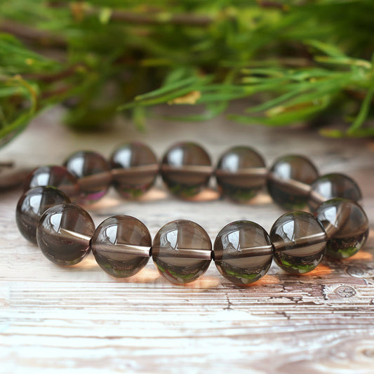 N014 Natural Smoky Quartz Crystal Bracelet - Stabilize Emotions, Relieve Anxiety and Stress, Enhance Focus and Clear Thinking, Balance Root Chakra