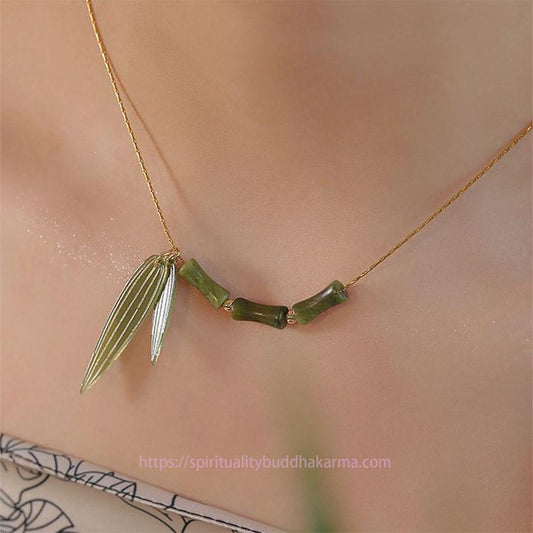 Jade  Bamboo Leaf Jade Design Wealth Necklace Pendant