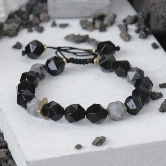 Spirituality Buddha Karma Black Obsidian Black Glitter Stone Purification Bracelet