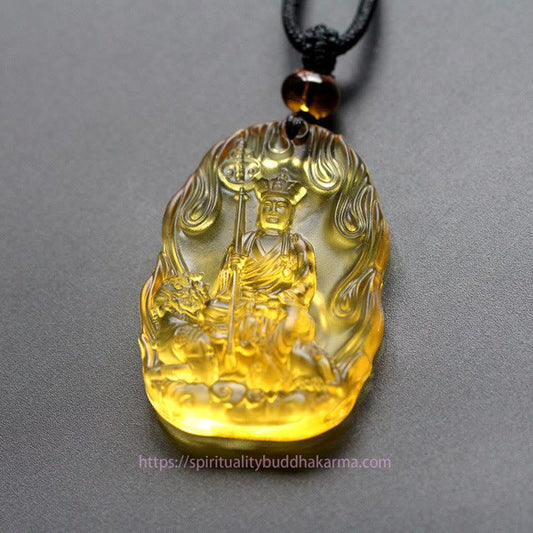 Spirituality Ksitigarbha Buddha Liuli Crystal Serenity Amulet Necklace Pendant