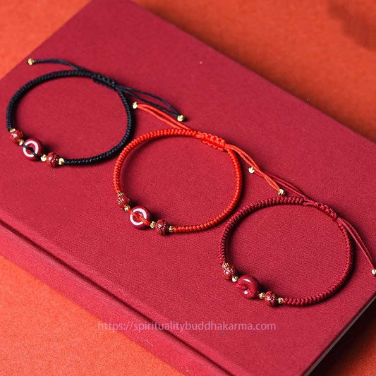 Tibetan Knot Protection Handmade Cinnabar Peace Buckle Lotus Calm Blessing Braided Rope Bracelet