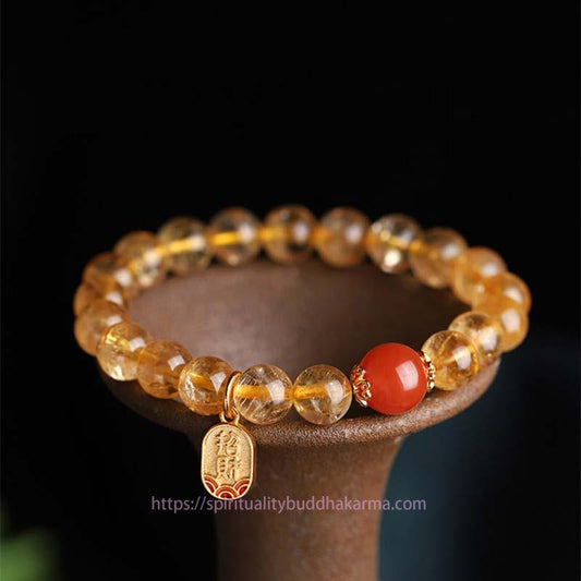 Golden Energy Citrine Wealth Solar Plexus Chakra (Third Chakra) Red Agate Fortune Charm Bracelet