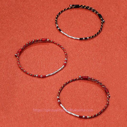 Ancient Tibetan Buddhist Red String Tradition  Tibet Handmade Multicolored Bamboo Protection Braided String Bracelet