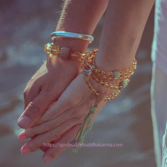 Golden Energy Citrine 108 Mala Beads 925 Sterling Silver Wealth Solar Plexus Chakra (Third Chakra) Sandalwood Turquoise Protection Prosperity Bracelet