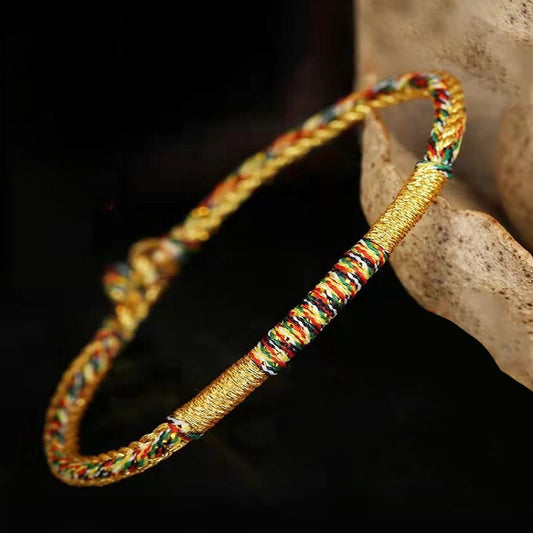 Tibetan Knot Protection Handmade Gold Multicolored Rope Protection Braided Bracelet Anklet
