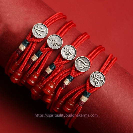 Ancient Tibetan Buddhist Red String Tradition  925 Sterling Silver Chinese Zodiac Luck Braided Red String Double Layer Bracelet
