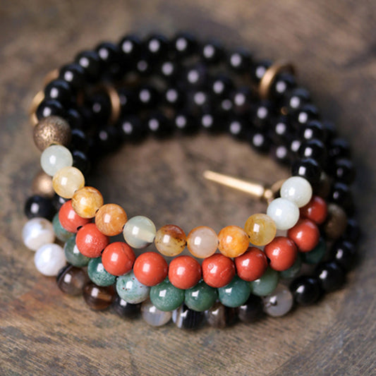 Spirituality Buddha Karma Black Obsidian Sodalite Crystal Copper Strength Couple Bracelet