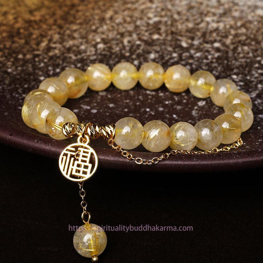 Golden Energy Citrine Wealth Solar Plexus Chakra (Third Chakra) Lucky Fu Character Happiness Bracelet