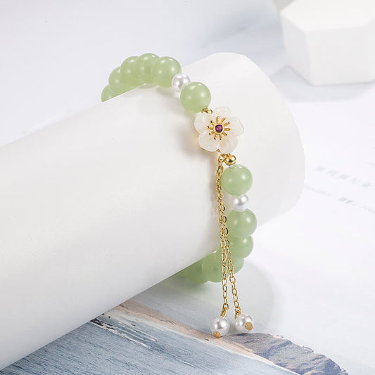 Jade  Jade Peach Blossom Flower Pearl Luck Blessing Bracelet