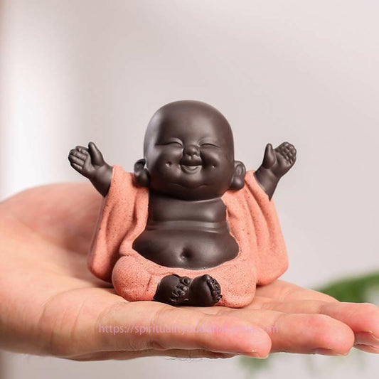 Spirituality Always Smiling Laughing Buddha Wealth Luck Purple Clay Maitreya Statue Decoration
