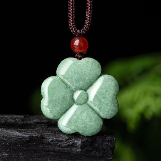 Jade  Natural Lucky Four Leaf Clover Jade Prosperity Necklace Pendant