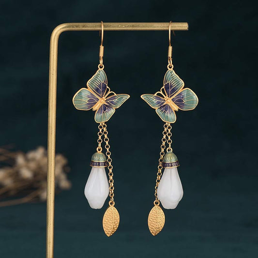 Jade  FengShui White Jade Fortune Earrings