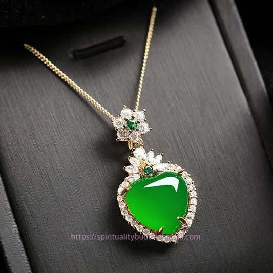 Jade  Green Chalcedony Love Heart Design Strength Necklace Pendant
