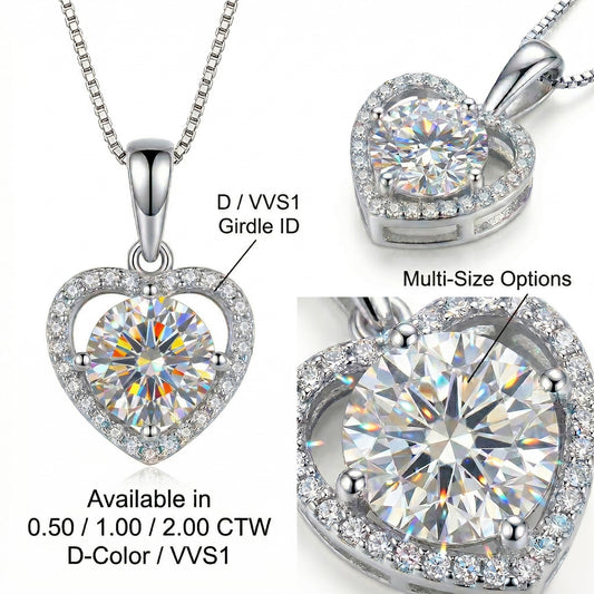 D Color Moissanite Necklace American Grade Ultra White w/ Certificate