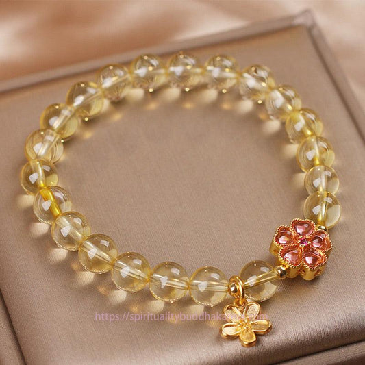 Golden Energy Citrine Natural Wealth Solar Plexus Chakra (Third Chakra) Flower Charm Prosperity Protection Bracelet