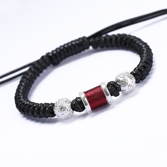 Ancient Tibetan Buddhist Red String Tradition  999 Sterling Silver Copper Coin Bead Copper Balance Braided String Bracelet
