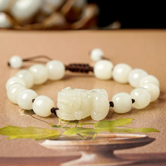 Jade  Natural Hetian White Jade PiXiu Wealth String Bracelet