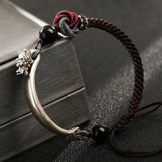 Ancient Tibetan Buddhist Red String Tradition  925 Sterling Silver Auspicious Dragon Success Handcrafted Braided Bracelet