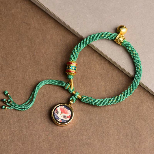 Ancient Tibetan Buddhist Red String Tradition  Tibetan Five God Of Wealth Thangka Luck Prayer Wheel Bell Braid String Bracelet
