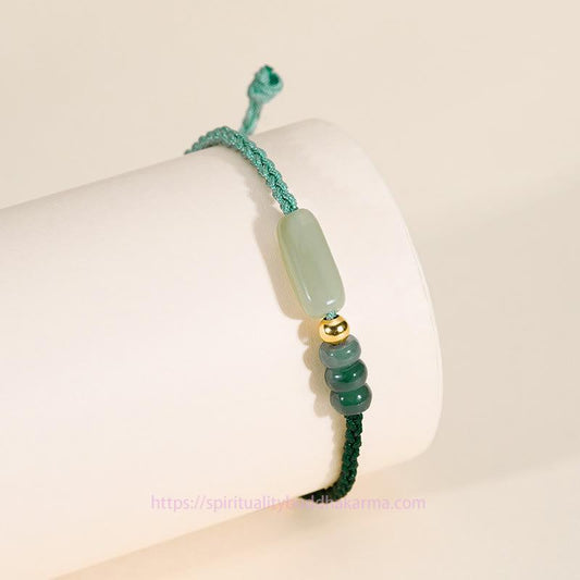 Ancient Tibetan Buddhist Red String Tradition  925 Sterling Silver Hetian Jade Luck Braided Green Rope Bracelet