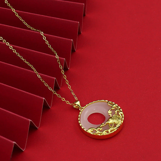 Jade  White Jade Koi Fish Titanium Steel Prosperity Necklace Pendant