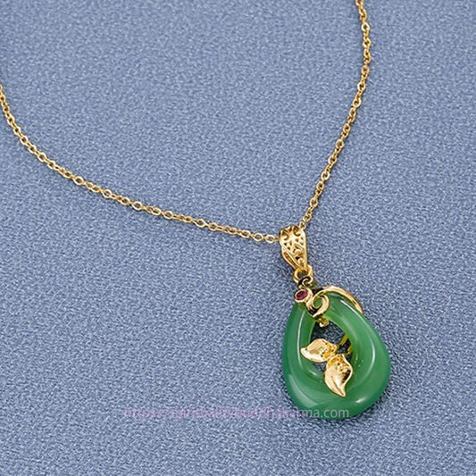 Jade  Jade Oval Pattern Blessing Fortune Necklace Pendant