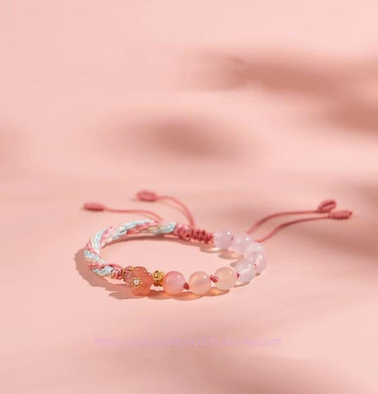 Ancient Tibetan Buddhist Red String Tradition  Natural Gradient Agate Reincarnation Knot Peach Blossom Wealth Luck Handmade String Bracelet