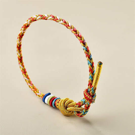 Tibetan Knot Protection Handcrafted Colorful Gold Healing Braid Rope Bracelet