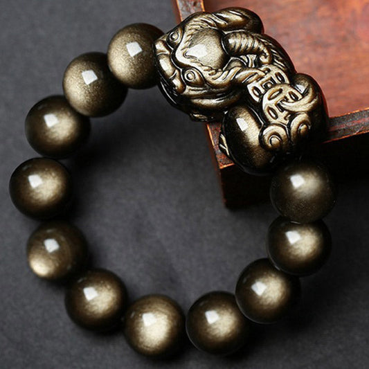 Spirituality Buddha Karma FengShui PiXiu Golden Obsidian Protection Bracelet