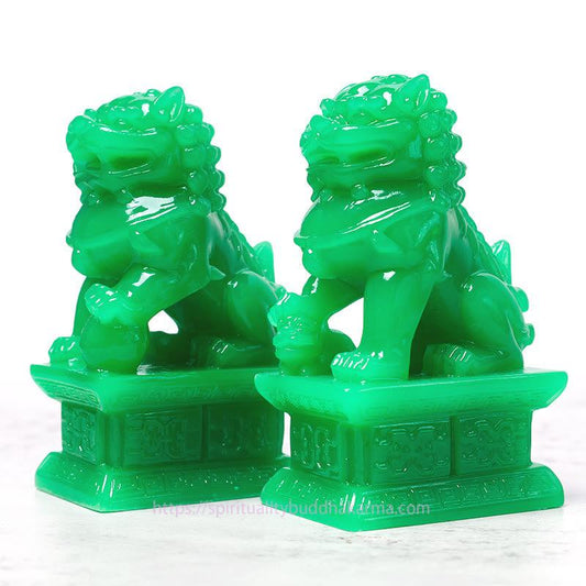 Spirituality Wealth Prosperity Pair of Fu Foo Dogs Guardian Lion Statues Home Decoration